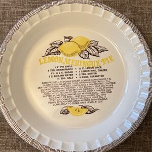VTG Lemon Meringue Recipe Ceramic Fluted Pie Plate USA Royal China Jeanette 11"